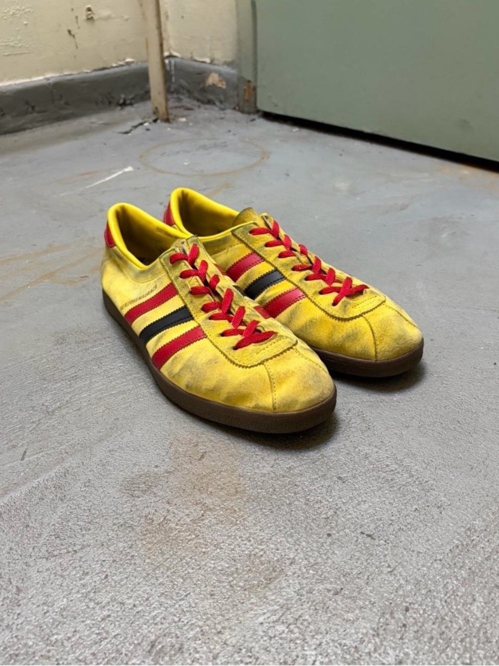 adidas Yellow Suede Sneakers with Red & Black Stripes